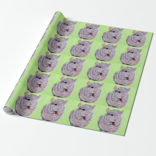Cuddly Nibbling Chinchilla Painting Wrapping Paper