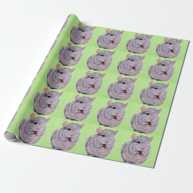 Cuddly Nibbling Chinchilla Painting Wrapping Paper (Unrolled)