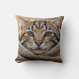 Cuddly Ocelot Cat and Blanket Throw Pillow
