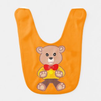 Cuddly Orange Popcorn Anime Teddy Bear Baby Bib