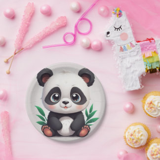 Cuddly panda paper plates