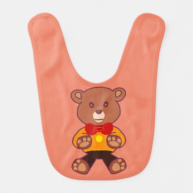 Cuddly Peachy Brown Teddy Bear  Baby Bib (Front)