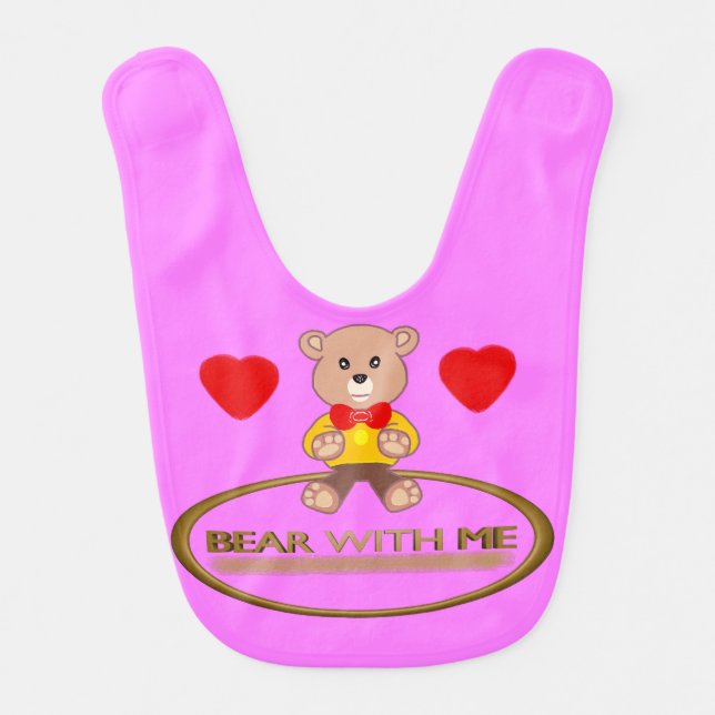 Cuddly Pink Popcorn Anime Teddy Bear Baby Bi Bib (Front)
