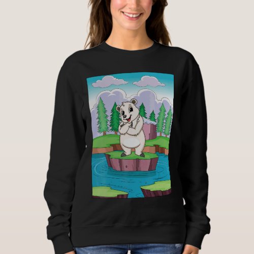 Cuddly Polar Bear On A Small Island On A Lake Sweatshirt