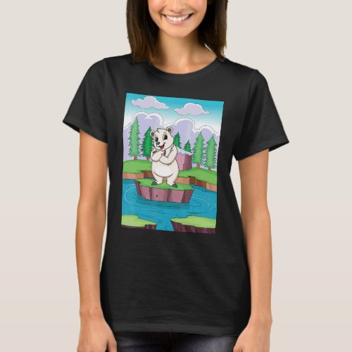 Cuddly Polar Bear On A Small Island On A Lake T_Shirt