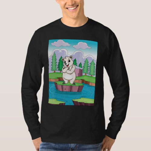 Cuddly Polar Bear On A Small Island On A Lake T_Shirt