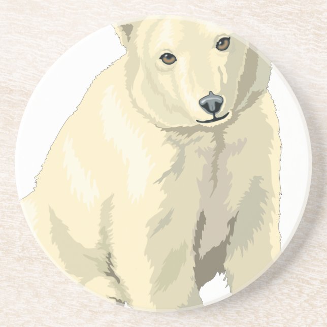 Cuddly  Polar Bear Sandstone Coaster (Front)