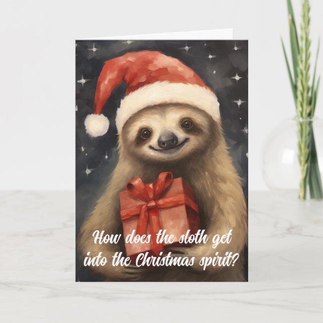 Cuddly Sloth Santa Christmas Card (Front)