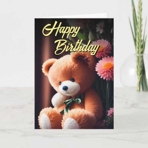 Cuddly Teddy Bear Gift and Balloons Birthday Card