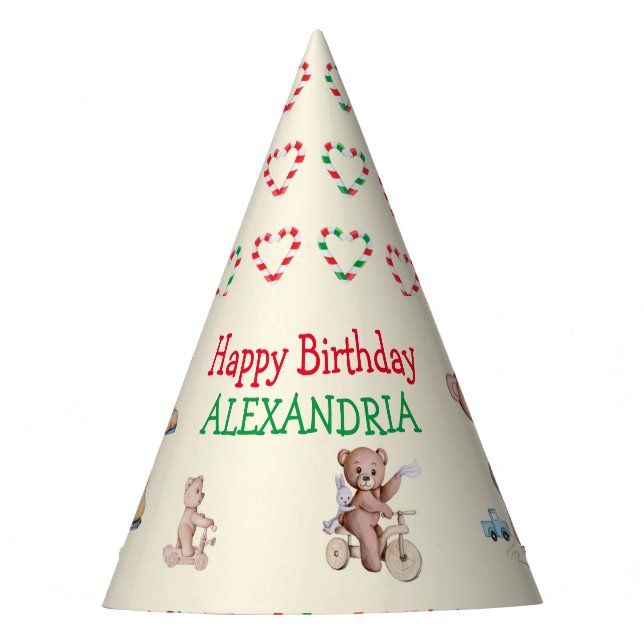 CUDDLY TEDDY BEAR'S PICNIC BIRTHDAY PARTY HAT (Front)