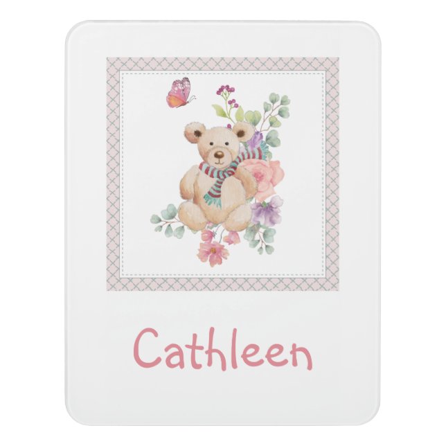 Cuddly teddy in flowers door sign (Contemporary Vert)