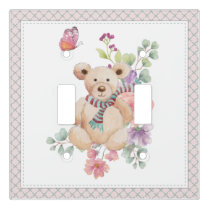 Cuddly teddy in flowers light switch cover