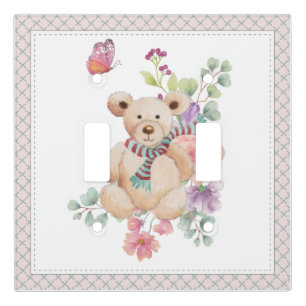 Cuddly teddy in flowers light switch cover