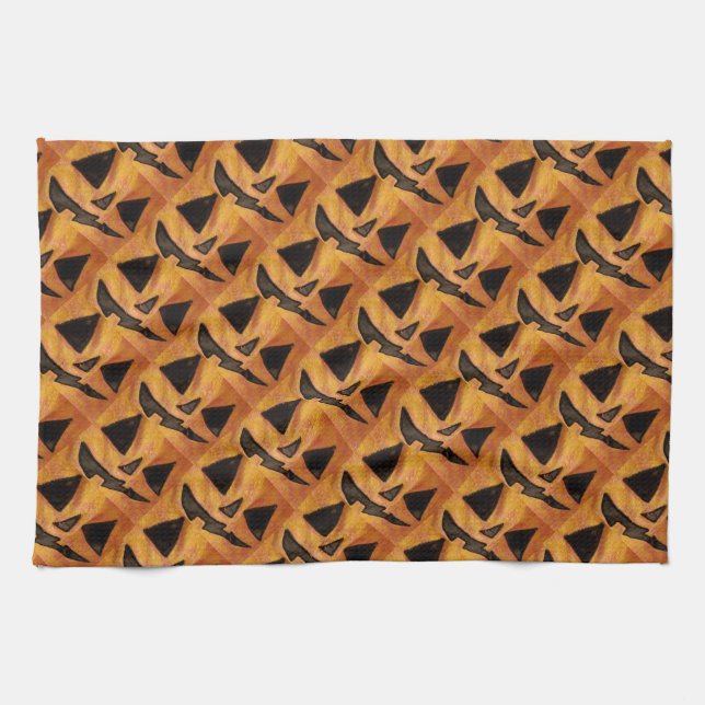 Cuddly Tilted Smile Jack-O-Lantern Kitchen Towels (Horizontal)