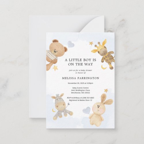 Cuddly Toys Pastel Blue Cute Baby Shower Note Card