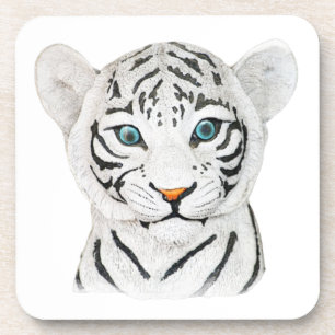 Cuddly White Tiger Art - Cute Wildlife Art Beverage Coaster