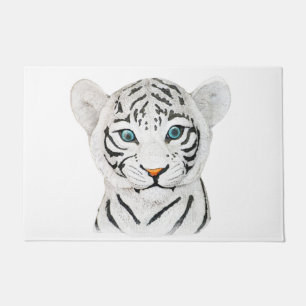 Cuddly White Tiger Art - Cute Wildlife Art Doormat