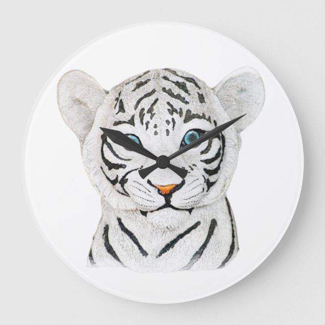 Cuddly White Tiger Art - Cute Wildlife Art Large Clock (Front)