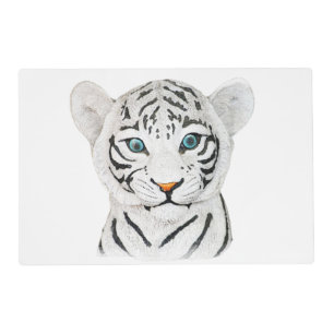 Cuddly White Tiger Art - Cute Wildlife Art Placemat