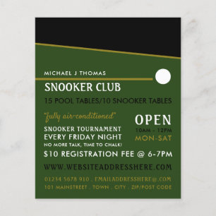 Cue Ball, Pool Club, Snooker Club Advertising Flyer