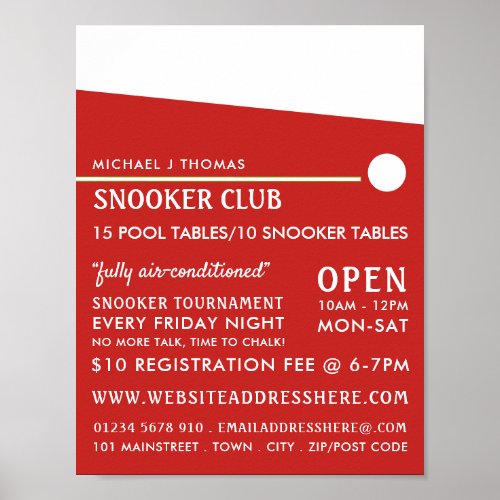 Cue Ball Pool Club Snooker Club Advertising Poster