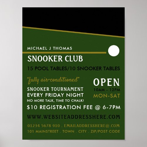 Cue Ball Pool Club Snooker Club Advertising Poster