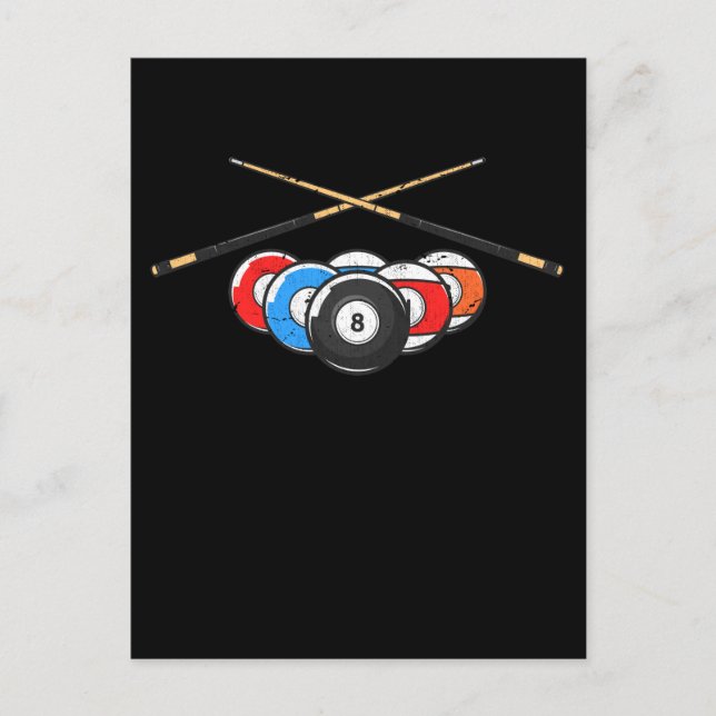 Cue Billard Balls Retro 8 Ball Player Postcard (Front)