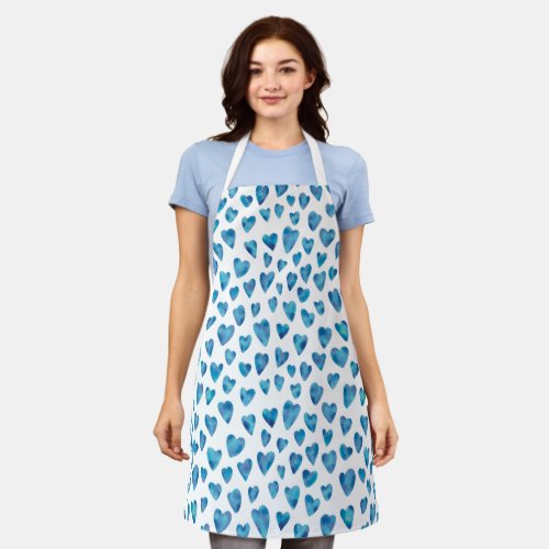 Cue blue love heart pattern apron