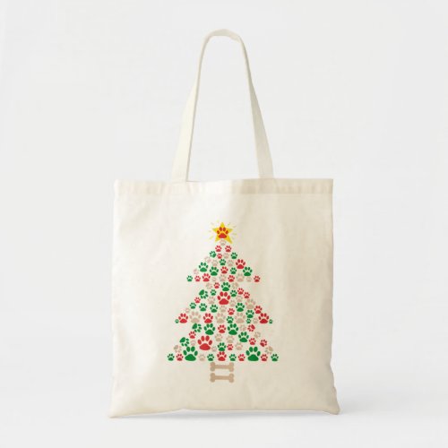 Cue Dog Paws Prin Chrismas ree Paw Prin Sar op  Tote Bag