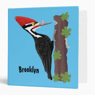 Cue funny Pileated woodpecker cartoon illustration 3 Ring Binder
