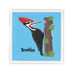 Cue funny Pileated woodpecker cartoon illustration Acrylic Tray