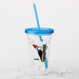 Cue funny Pileated woodpecker cartoon illustration Acrylic Tumbler
