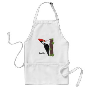 Cue funny Pileated woodpecker cartoon illustration Adult Apron