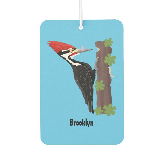 Cue funny Pileated woodpecker cartoon illustration Air Freshener (Front)
