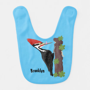Cue funny Pileated woodpecker cartoon illustration Baby Bib
