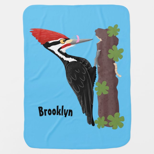 Cue funny Pileated woodpecker cartoon illustration Baby Blanket (Front)
