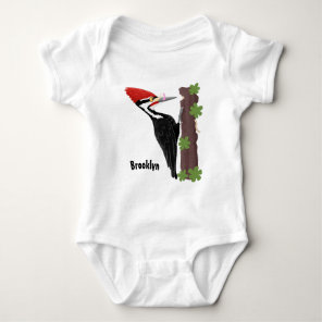 Cue funny Pileated woodpecker cartoon illustration Baby Bodysuit
