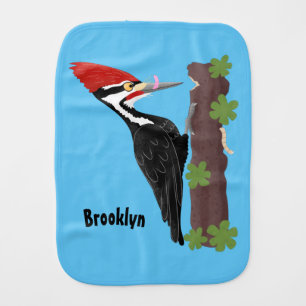 Cue funny Pileated woodpecker cartoon illustration Baby Burp Cloth