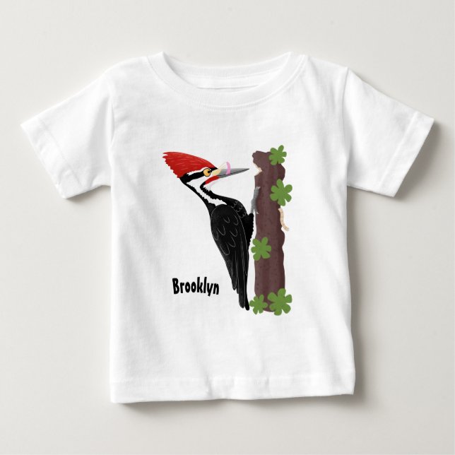 Cue funny Pileated woodpecker cartoon illustration Baby T-Shirt (Front)