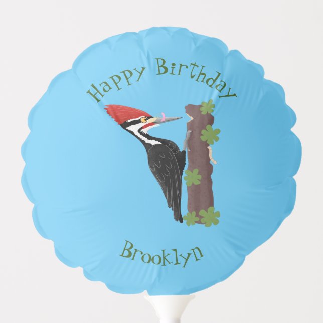 Cue funny Pileated woodpecker cartoon illustration Balloon (Front)