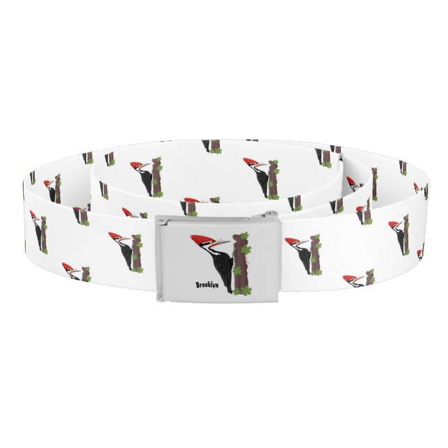Cue funny Pileated woodpecker cartoon illustration Belt (Coil)