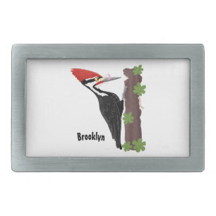 Cue funny Pileated woodpecker cartoon illustration Belt Buckle