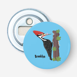 Cue funny Pileated woodpecker cartoon illustration Bottle Opener