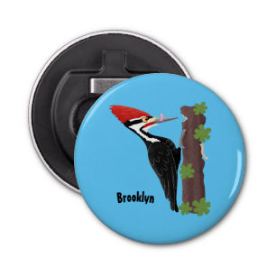 Cue funny Pileated woodpecker cartoon illustration Bottle Opener