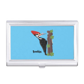Cue funny Pileated woodpecker cartoon illustration Business Card Case