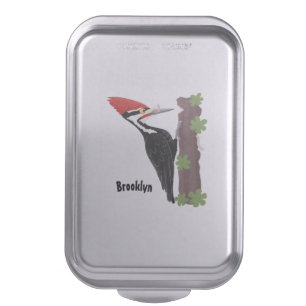 Cue funny Pileated woodpecker cartoon illustration Cake Pan
