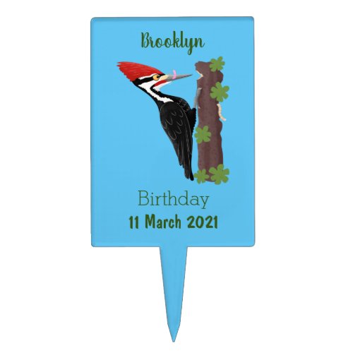 Cue funny Pileated woodpecker cartoon illustration Cake Topper