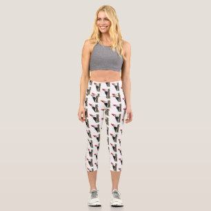 Cue funny Pileated woodpecker cartoon illustration Capri Leggings