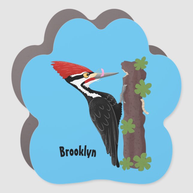 Cue funny Pileated woodpecker cartoon illustration Car Magnet (Front)