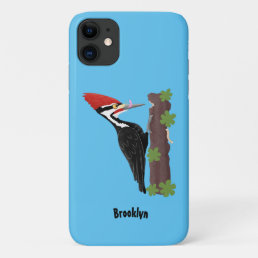 Cue funny Pileated woodpecker cartoon illustration iPhone 11 Case